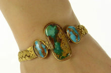 Load image into Gallery viewer, 18K Elaborate Turquoise Woven Braided Chain Bracelet 8" Yellow Gold