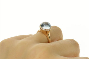 18K Almaza Designer Diamond Aquamarine Ring Size 6 Rose Gold