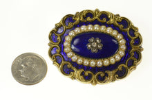 Load image into Gallery viewer, 14K Victorian Blue Enamel Diamond Pearl Mourning Pin/Brooch Yellow Gold