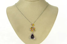Load image into Gallery viewer, 18K 19.11 Ctw Amethyst Drop Sapphire Diamond Necklace 16" White Gold
