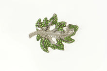 Load image into Gallery viewer, 18K 9.55 Ctw Pave Tsavorite Garnet Diamond Leaf Pin/Brooch White Gold
