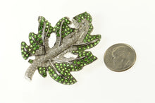 Load image into Gallery viewer, 18K 9.55 Ctw Pave Tsavorite Garnet Diamond Leaf Pin/Brooch White Gold