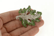 Load image into Gallery viewer, 18K 9.55 Ctw Pave Tsavorite Garnet Diamond Leaf Pin/Brooch White Gold