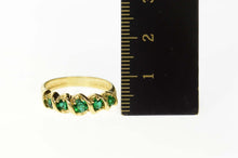 Load image into Gallery viewer, Gold Plated Five Stone Retro Syn. Emerald Band Ring Size 7