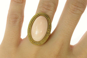18K Oval Coral Retro Cabochon Cocktail Ring Size 6.25 Yellow Gold