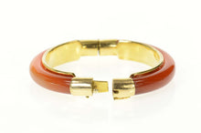 Load image into Gallery viewer, 14K Carved Carnelian Agate Ornate Retro Bangle Bracelet 6.75" Yellow Gold