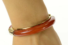 Load image into Gallery viewer, 14K Carved Carnelian Agate Ornate Retro Bangle Bracelet 6.75" Yellow Gold