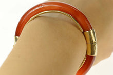 Load image into Gallery viewer, 14K Carved Carnelian Agate Ornate Retro Bangle Bracelet 6.75" Yellow Gold