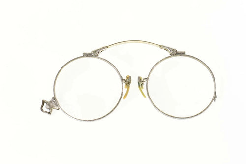 14K Art Deco Ornate Etched Opera Glasses White Gold