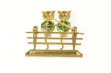 Load image into Gallery viewer, 14K 1960's Diamond Jade Ruby Fence Cats Pin/Brooch Yellow Gold