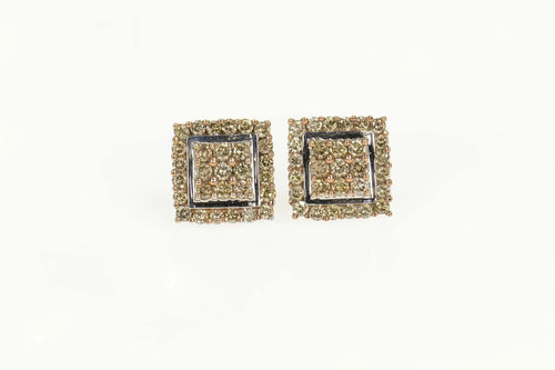 10K 1.92 Ctw Champagne Diamond Square Stud Earrings Yellow Gold