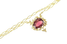 Load image into Gallery viewer, 14K 7.90 Ctw Pink Tourmaline Diamond Floral Chain Necklace 18" Yellow Gold