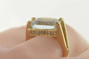 14K 4.70 Ctw Aquamarine Diamond Cocktail Ring Size 6 Yellow Gold