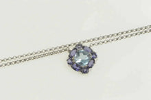 Load image into Gallery viewer, 14K 3.30 Ctw Blue Topaz Iolite Squared Cluster Necklace 15.75" White Gold