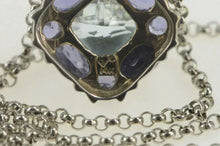 Load image into Gallery viewer, 14K 3.30 Ctw Blue Topaz Iolite Squared Cluster Necklace 15.75" White Gold