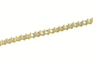 14K 1.50 Ctw Diamond Wavy Link Classic Tennis Bracelet 7.75" Yellow Gold