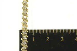 14K 1.50 Ctw Diamond Wavy Link Classic Tennis Bracelet 7.75" Yellow Gold