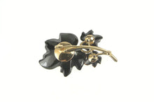Load image into Gallery viewer, 14K Black Bakelite Diamond Leaf Cluster Retro Pin/Brooch Yellow Gold