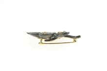 Load image into Gallery viewer, 14K Black Bakelite Diamond Leaf Cluster Retro Pin/Brooch Yellow Gold