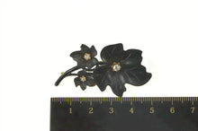 Load image into Gallery viewer, 14K Black Bakelite Diamond Leaf Cluster Retro Pin/Brooch Yellow Gold
