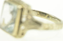 Load image into Gallery viewer, 18K Art Deco Emerald Cut Aquamarine Filigree Ring Yellow Gold