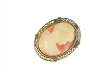 Load image into Gallery viewer, Gold Filled Carved Shell Cameo Ornate Floral Filigree Trim Pin/Brooch