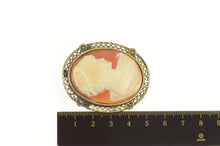 Load image into Gallery viewer, Gold Filled Carved Shell Cameo Ornate Floral Filigree Trim Pin/Brooch