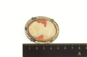 Gold Filled Carved Shell Cameo Ornate Floral Filigree Trim Pin/Brooch