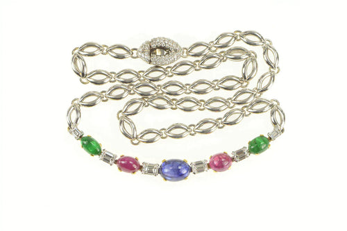 18K 11.65 Ctw Sapphire Ruby Diamond Emerald Necklace 15.5