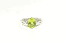 Load image into Gallery viewer, 14K Oval Peridot Diamond Accent Statement Ring White Gold