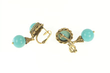 Load image into Gallery viewer, 14K Retro Turquoise Dangle Ornate Screw Back Earrings Yellow Gold