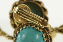 Load image into Gallery viewer, 14K Retro Turquoise Dangle Ornate Screw Back Earrings Yellow Gold