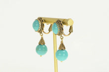 Load image into Gallery viewer, 14K Retro Turquoise Dangle Ornate Screw Back Earrings Yellow Gold