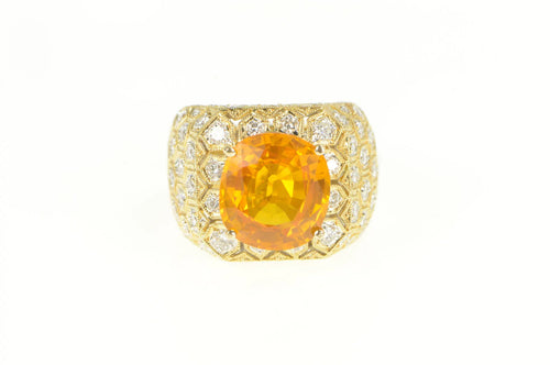 18K 6.00Ctw Orange Sapphire Diamond Honeycomb Ring Yellow Gold