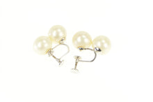 Load image into Gallery viewer, 10K 1950's Two Pearl Ornate Screw Back Earrings White Gold