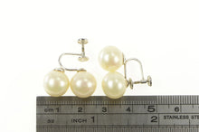 Load image into Gallery viewer, 10K 1950's Two Pearl Ornate Screw Back Earrings White Gold