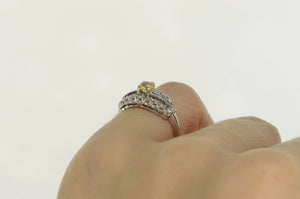 18K Art Deco Citrine Diamond Vintage Engagement Ring White Gold