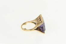 Load image into Gallery viewer, 14K 1940's Emerald Cut Amethyst Squared Filigree Ring Yellow Gold
