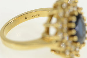 14K 2.80 Ctw Sapphire Diamond Halo Engagement Ring Yellow Gold