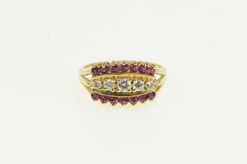 14K Retro Diamond Ruby Ornate Wedding Band Ring Yellow Gold