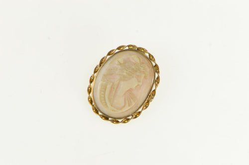 14K Vintage Carved Shell Cameo Statement Pendant/Pin Yellow Gold