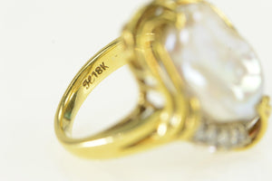 18K 0.62 Ctw Baroque Pearl Diamond Statement Ring Yellow Gold