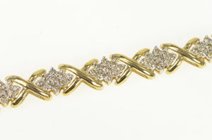 10K 4.00 Ctw Diamond Cluster X Link Tennis Bracelet 7" Yellow Gold
