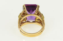 Load image into Gallery viewer, 10K Emerald Cut Amethyst Elaborate Cocktail Ring Yellow Gold