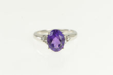 Load image into Gallery viewer, 10K Oval Amethyst Diamond Cluster Accent Ring White Gold
