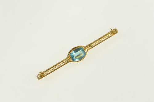 10K Victorian Blue Topaz Ornate Filigree Bar Pin/Brooch Yellow Gold