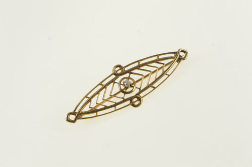 10K Ornate Victorian Diamond Filigree Pin/Brooch Yellow Gold