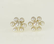Load image into Gallery viewer, 14K 1950's Vintage Pearl Flower Cluster Earrings Yellow Gold