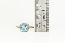 Load image into Gallery viewer, 10K Cushion Blue Topaz Diamond Halo Ring White Gold