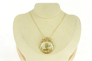 14K Art Nouveau Cloisonne Enamel Ornate Pendant/Pin Yellow Gold